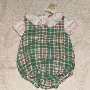 NWT TBBC Baby Girl Light Pink and Green Plaid Bubble Romper Size 18-24 months